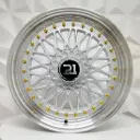 RIN 16X8.5 4-100/114.3 R1 SPORT F6625 SILVER MACHINE LIP GOLD RIVETS ET35 CB73.1