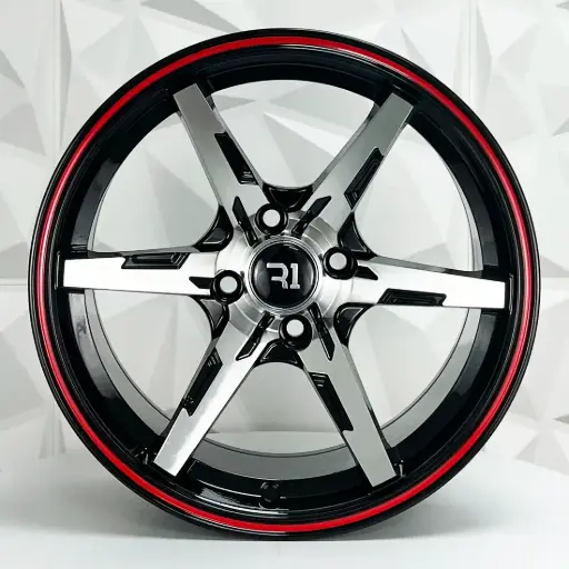 [144587] RIN 14X6 4-100/114.3 R1 SPORT QC662 BLACK MACHINE FACE RED LINE ET20 CB73.1